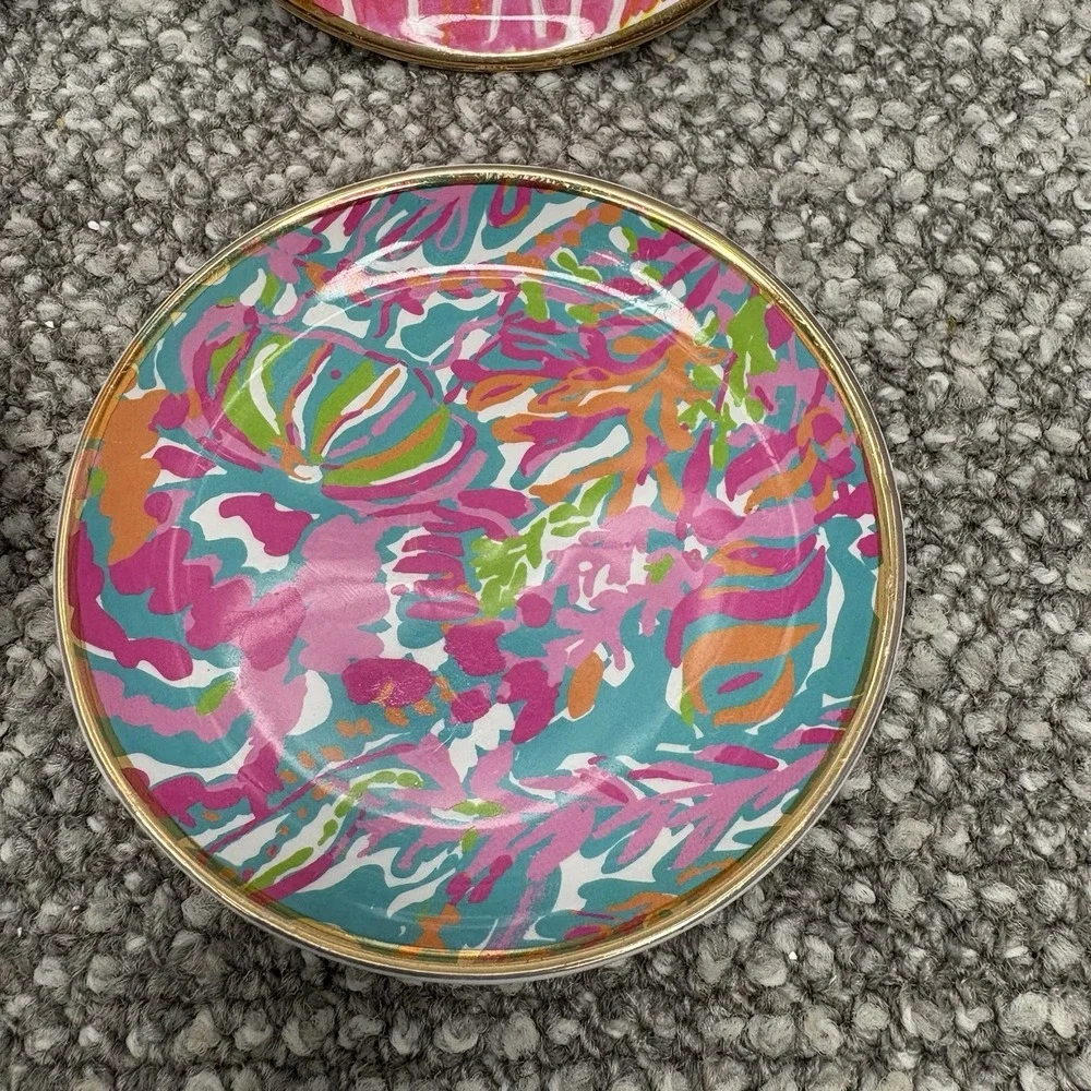 Lilly Pulitzer Coasters Beach Ocean Theme Neon Colors 4 Inches‎ Gold Trim